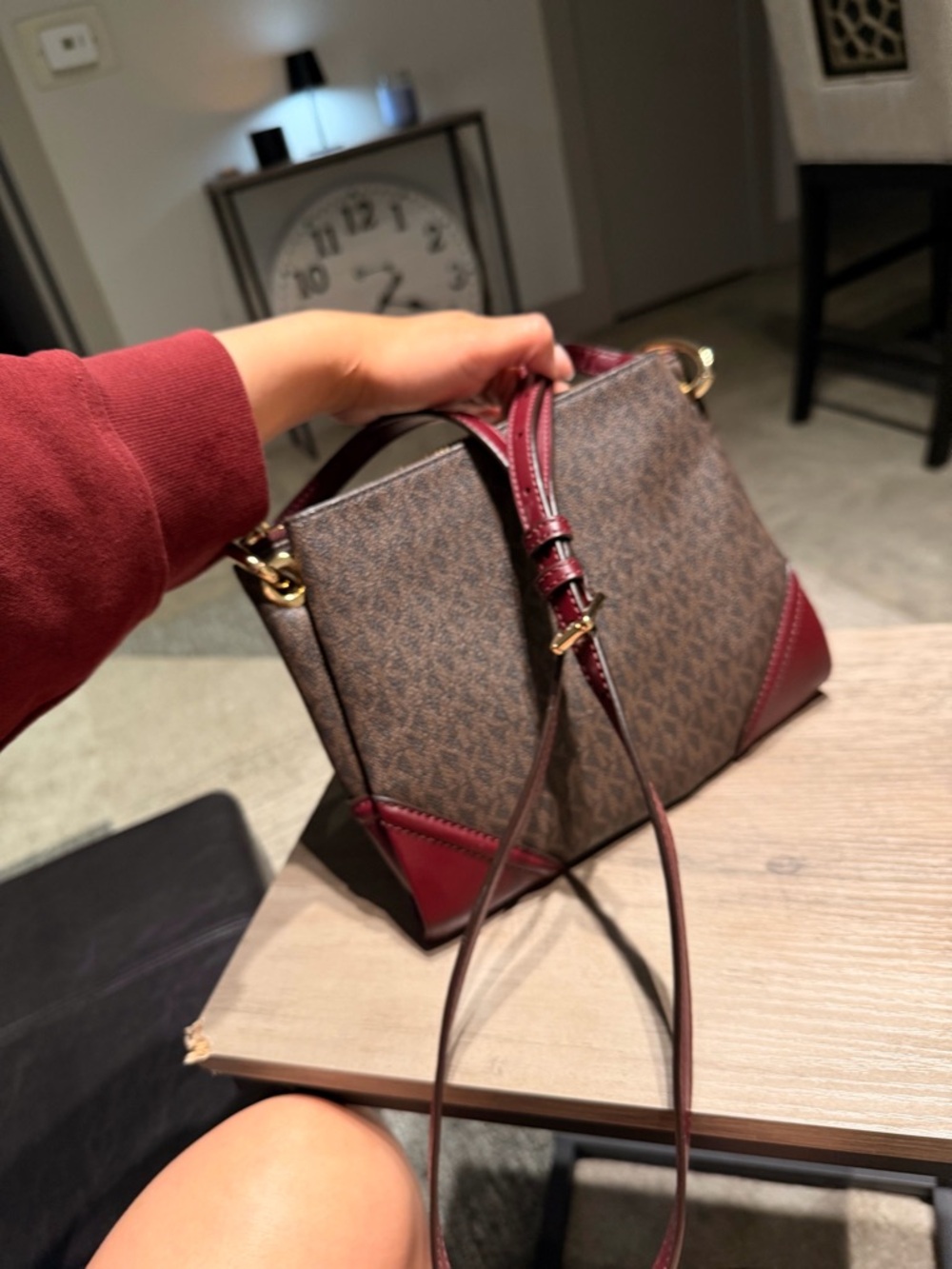 Michael Kors Brown Monogram Jet Set Logo Crossbody with Burgundy Accents - Picture 9 of 16